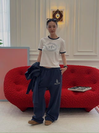 SPORTY & RICH - Vendome Straight Leg Sweatpant in Navy