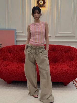 HOUSE OF SUNNY - Double Layer Stripe Mesh Vest in Blush