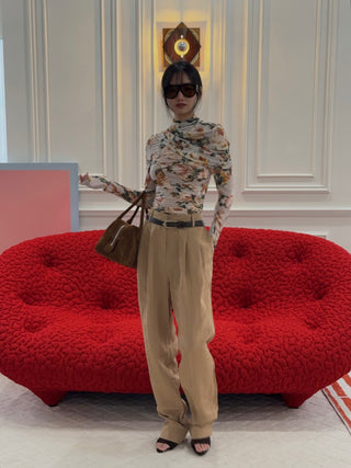 MAGDA BUTRYM - Pleated Tapered Trousers in Beige