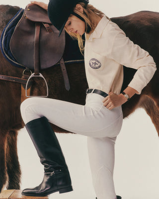 SPORTY & RICH - Riding Club Longsleeve Pique Polo in Cream