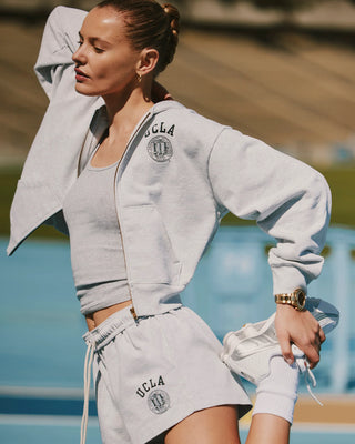 SPORTY & RICH - UCLA Crest Cropped Zip Hoodie in Gray