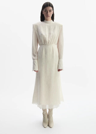 MAGDA BUTRYM - Embroidered High-Neck Midi Dress with Blouson Bodice