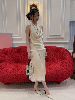THE ANDAMANE VERUSHKA TOP Cowl Neck Top Satin Ivory