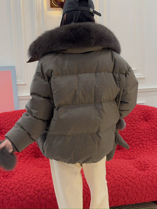 YVES SALOMON - Short down jacket with detachable fox fur collar and mittens