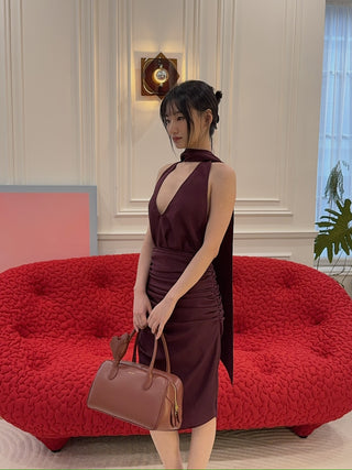 ROWEN ROSE - Jersey Short Dress with Plunging Neckline