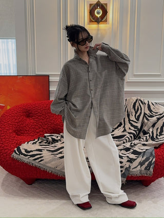 THE MANNEI - Wool Shirt in Beige/Grey