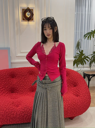 VAILLANT - RIBBED JERSEY CARDIGAN WITH BUILT-IN BRA TOP / FUSHIA