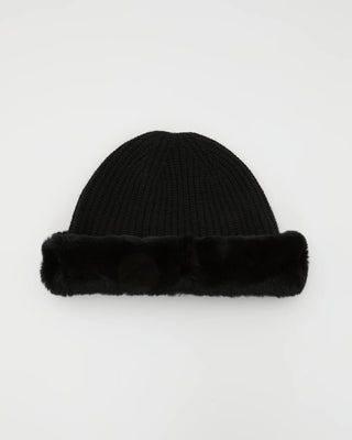 YVES SALOMON - Cashmere and wool knit beanie with rex rabbit fur turn-up