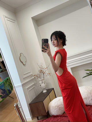 BEVZA LONG DRESS WITH SIDE CUTS