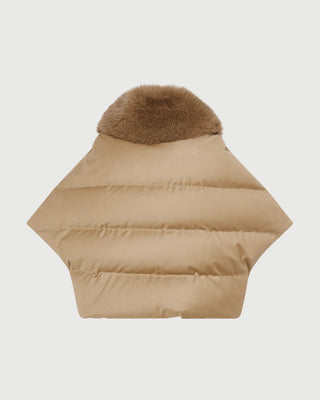 YVES SALOMON - Flannel Cape With Detachable Fox Fur Collar in Camel