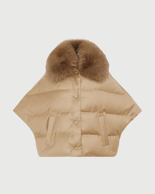 YVES SALOMON - Flannel Cape With Detachable Fox Fur Collar in Camel