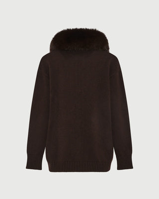 YVES SALOMON - Merino Knit and Fox Fur Jacket in Brown