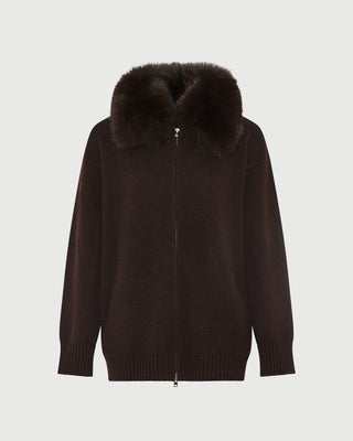YVES SALOMON - Merino Knit and Fox Fur Jacket in Brown