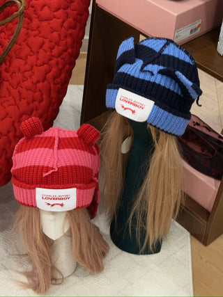 LOVERBOY - CHUNKY EARS BEANIE in  BLUE NAVY STRIPE
