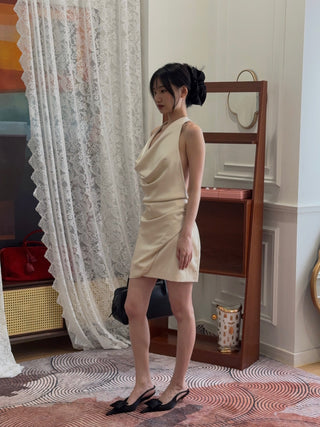 THE ANDAMANE VERUSHKA MINI  Cowl Neck Mini Dress Ivory