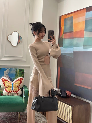 AWAKE - FLARED SLEEVE KNIT WITH CUT OUT DETAIL / BEIGE