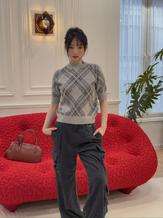 GIUSEPPE DI MORABITO WOOL TARTAN KNITWEAR TOP