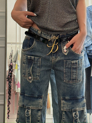 BLUMARINE B LOGO LEATHER BELT