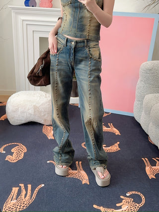 BLUMARINE BOYFRIEND JEANS WITH STUDS AND LOGO