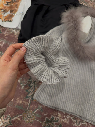 BLUMARINE - Wool Jumper With Fur-Trimmed Neckline in Ice Grey