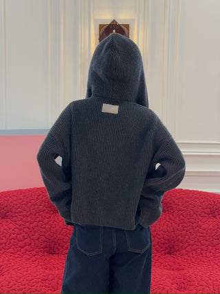 AYA MUSE KNIT ZIP UP HOODIE / CHARCOAL
