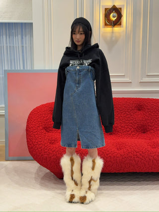 YOUSER - INTERNATIONAL GOSSIP HOODIE DENIM DRESS / BLACK