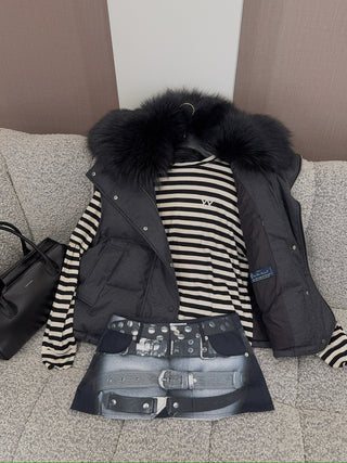 YVES SALOMON - VEST MADE WITH LORO PIANA FLANNEL FABRIC/FOX