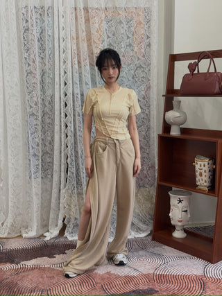 SAMI Miro Vintage Asymmetric Tee in Ivory Mesh