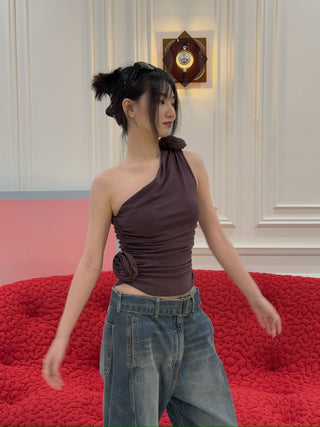 MAGDA BUTRYM -   One-shoulder t-shirt in BORDEAUX