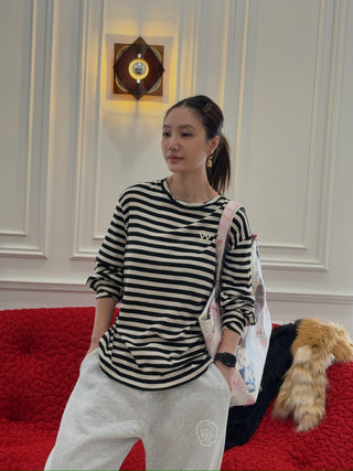 OPEN YY - LAYERED STRIPE T-SHIRT / BLACK
