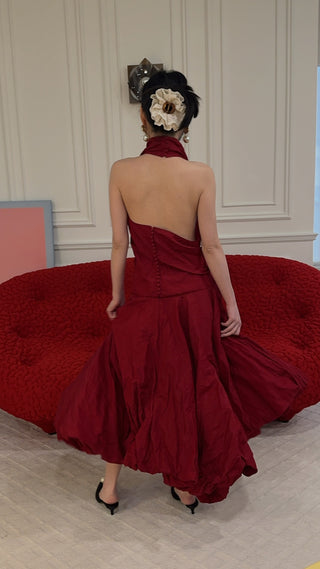 MAGDA BUTRYM - High-Neck Dress with Adjustable Skirt in Red