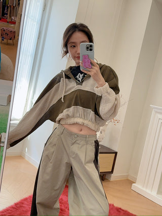 OPEN YY - Stipe Cropped Hoodie