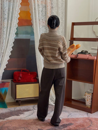 MAGDA BUTRYM - Double-Breasted Patterned Knit Cardigan With Shawl Collar in Camel