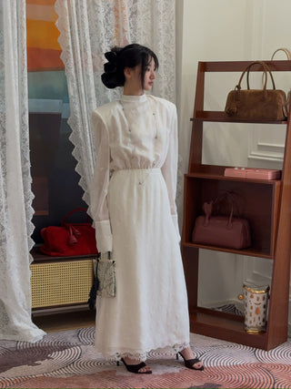 MAGDA BUTRYM - Embroidered High-Neck Midi Dress with Blouson Bodice