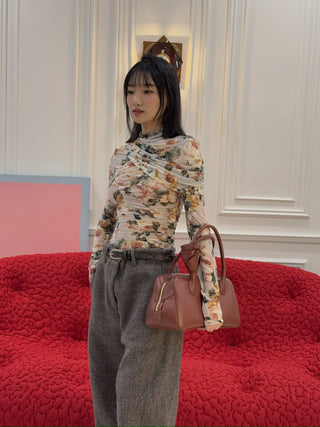 MAGDA BUTRYM - Ruched cape-effect top in floral print