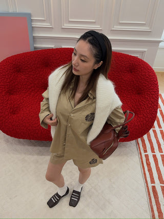 SPORTY & RICH - H&W Crest Oversized Shirt in Light Tan