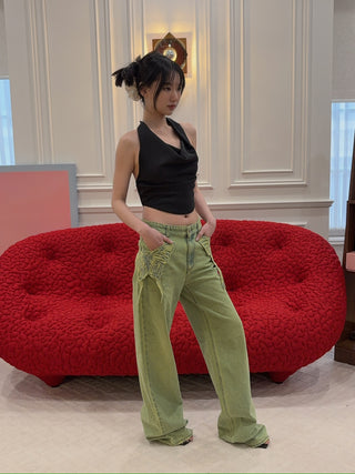 BLUMARINE - Wide Leg Jeans with Butterfly Embroidery