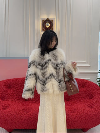 YVES SALOMON - JACKET FOX BANDS/MERINOS KNITWEAR / NUANCE INUIT