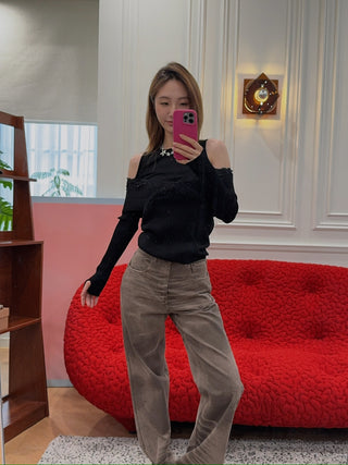 VAILLANT STUDIO KNIT SHAWL COLLAR LONG SLEEVE SWEATER