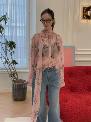 BLUMARINE - Rose Print Silk Creponne Blouse