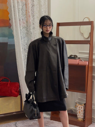 MAGDA BUTRYM - Oversized Grained Leather Jacket in Black