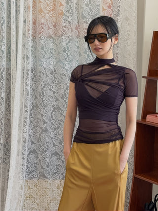 COPERNI ASYMMETRIC DRAPED MESH TOP