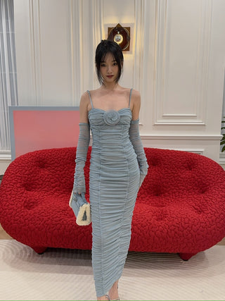 MARIANNA - FLOWER BLOOM MIDI DRESS / COOL BLUE