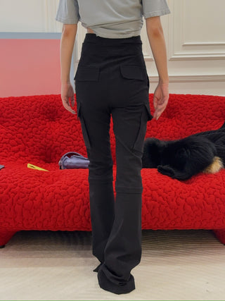 ANDREADAMO - FLARE PANTS WITH STRAPS / BLACK