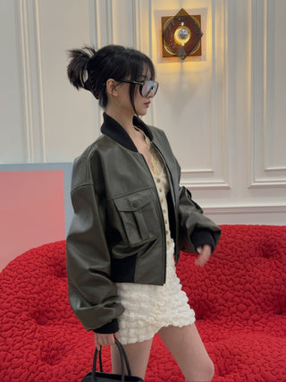 THE MANNEI LE MANS CROPPED BOMBER GREEN