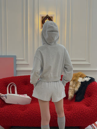 SPORTY & RICH - UCLA Crest Cropped Zip Hoodie in Gray