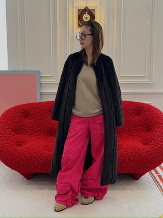 THE LAURENT - ROW DEEP BROWN ROUND FUR COAT / MAHOGANY