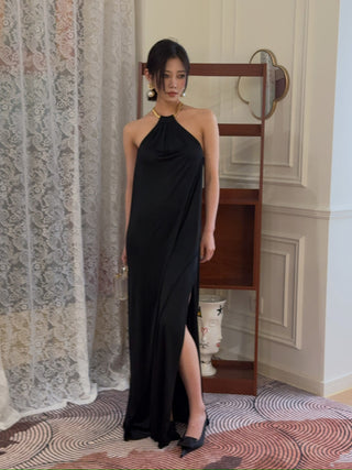 BEVZA - Spikelet Neck Dress in Black