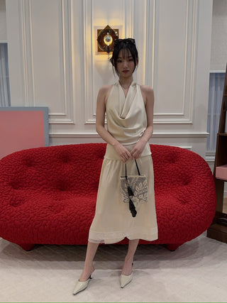 THE ANDAMANE VERUSHKA TOP Cowl Neck Top Satin Ivory