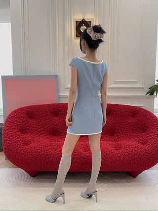 ROWEN ROSE - MINI DRESS WITH BOW DETAIL & SQUARED NECK IN SABLÉ
